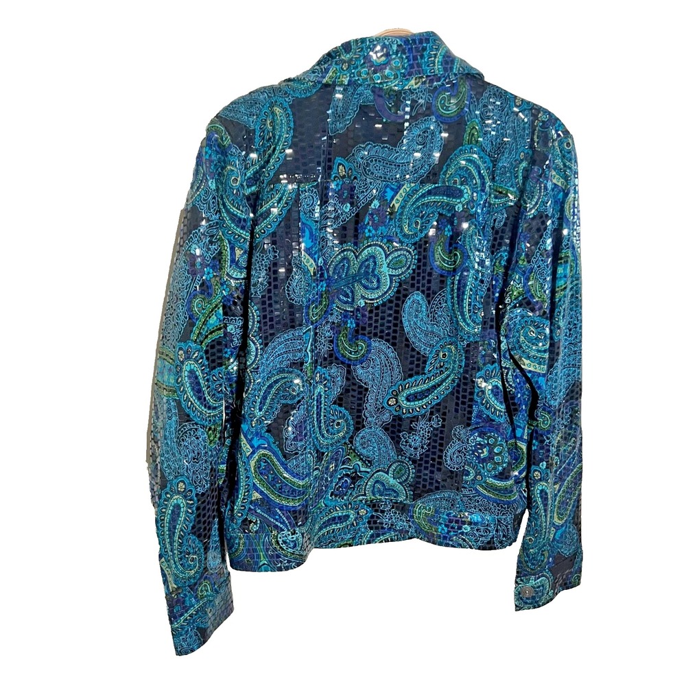 Choices Petite Sequin Paisley Lightweight Shirt‎ Jacket Womens Size Medium Multi - Picture 2 of 5